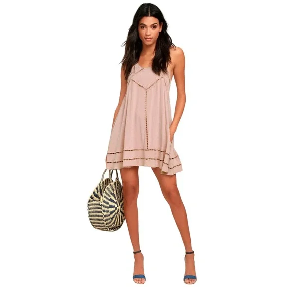 Lulus Sleeveless Mini Casual Light Brown Cutout Mini Dress Size Medium - Picture 1 of 8